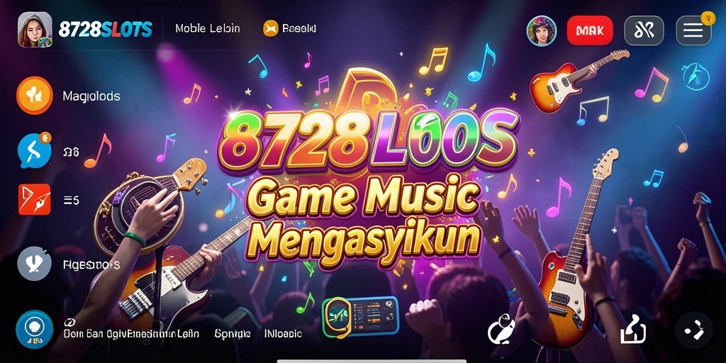 Tampilan gameplay 8728SLOTS yang penuh warna dan musik menawan.
