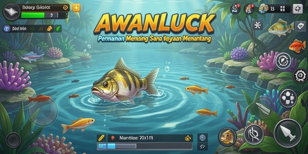 Screenshot gameplay AWANLUCK menampilkan pengalaman memancing yang seru.