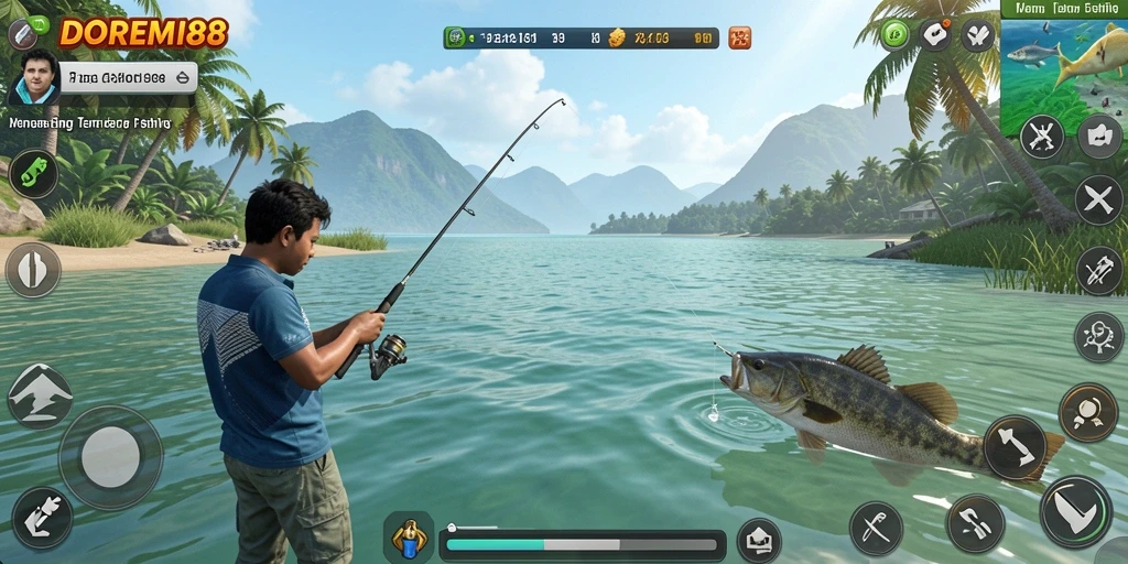 Tampilan gameplay memancing yang seru dan menantang di DOREMI88.