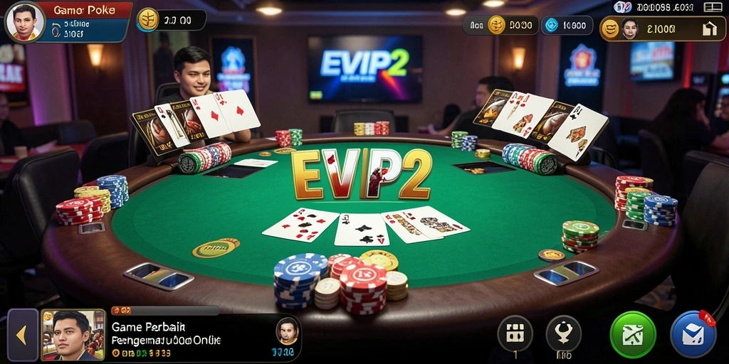 Screenshot utama EVIP2 menampilkan grafis permainan Poker yang menarik.
