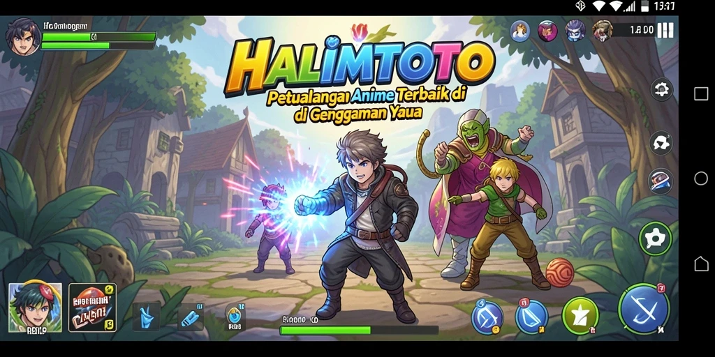 Tampilan gameplay HALIMTOTO yang menampilkan karakter Anime yang beraksi.