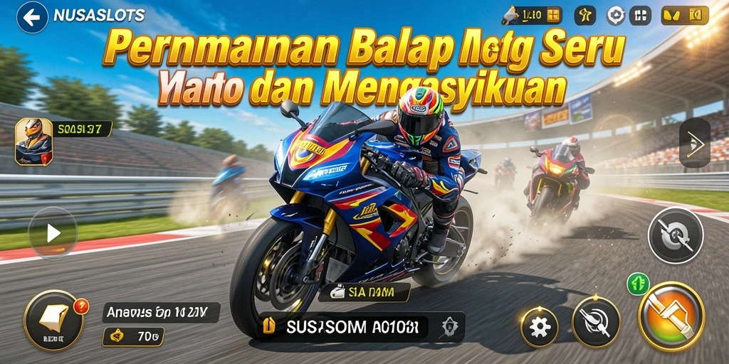 Tampilan menarik dari gameplay NUSASLOTS dengan aksi balap motor yang mendebarkan.