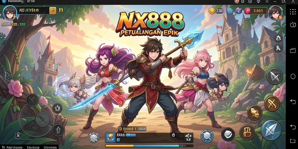 Tampak gameplay seru dengan karakter anime yang beraksi.