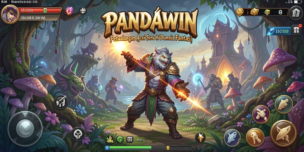 Tangkapan layar utama PANDAWIN menampilkan aksi seru dalam permainan.
